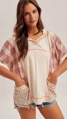 Boho Mixed Print Slouch Hoodie Top