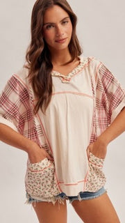 Boho Mixed Print Slouch Hoodie Top