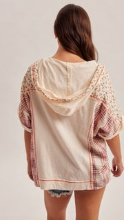 Boho Mixed Print Slouch Hoodie Top