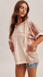 Boho Mixed Print Slouch Hoodie Top