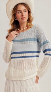 Mixed Stripe Open Weave Spring Sweater