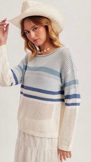 Mixed Stripe Open Weave Spring Sweater
