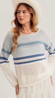 Mixed Stripe Open Weave Spring Sweater