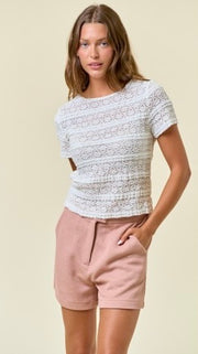 Ruffle Stretch Lace Short Sleeve Top