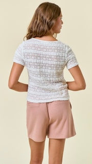 Ruffle Stretch Lace Short Sleeve Top