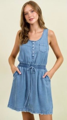 Tencel Denim Fray Hem Tank Dress