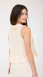 Ruffle Collar Embroidered Peplum Top