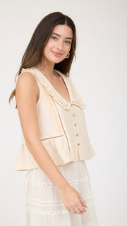 Ruffle Collar Embroidered Peplum Top