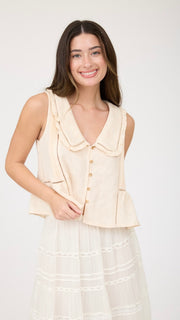 Ruffle Collar Embroidered Peplum Top