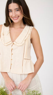 Ruffle Collar Embroidered Peplum Top
