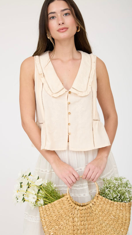 Ruffle Collar Embroidered Peplum Top