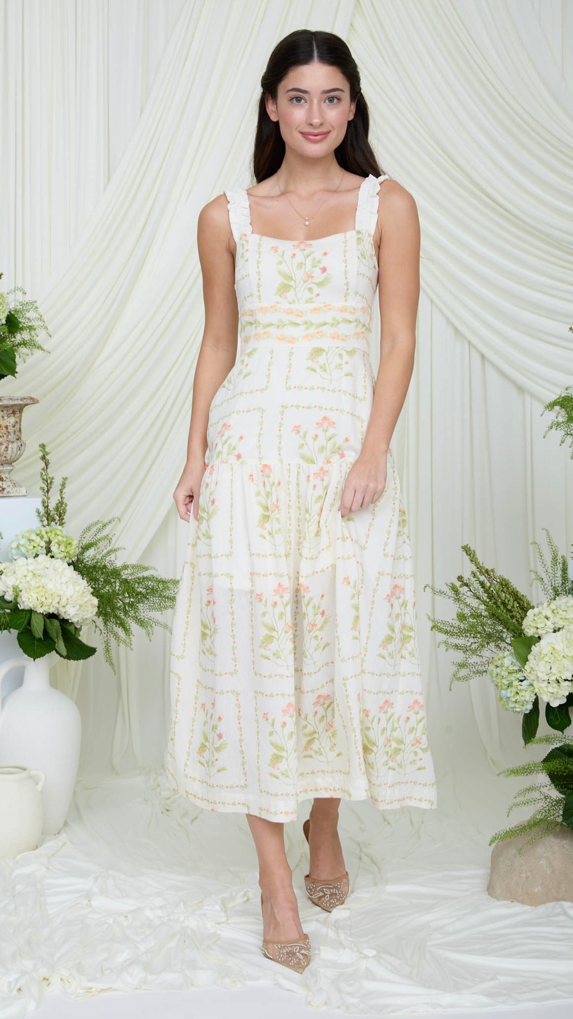 frame midi dress New Frame Savannah White Shirred Poplin Midi Dress Size M
