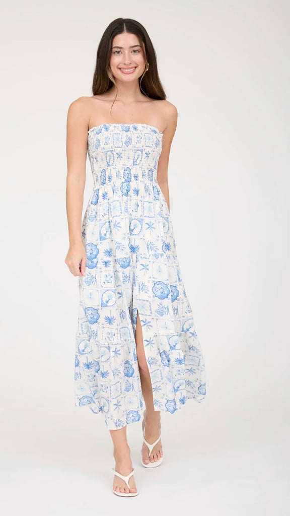 Plant Medallion Print Strapless Midi Dress