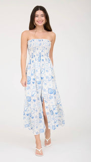 Plant Medallion Print Strapless Midi Dress