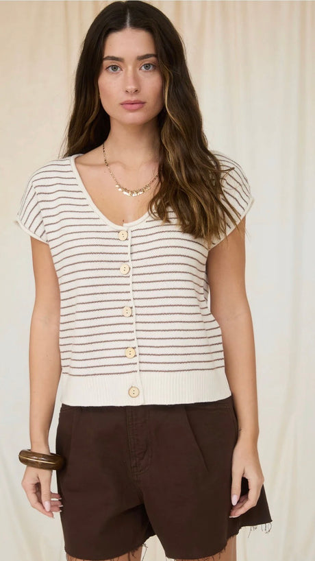 Stripe Button Front V-Neck Cardigan