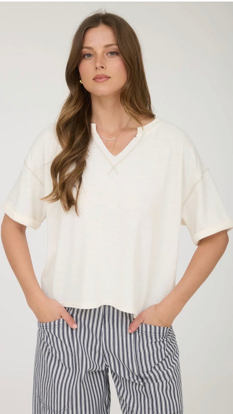 Contrast Stitch Drop Shoulder Top