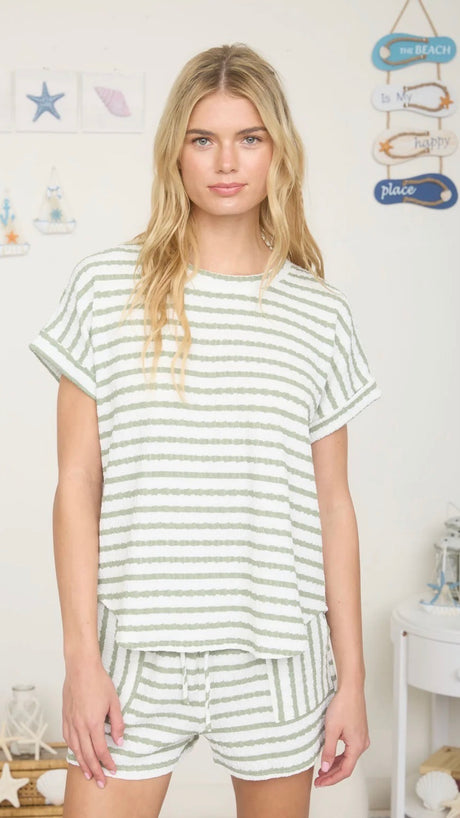 Textured Stripe Short Slv Knit Top