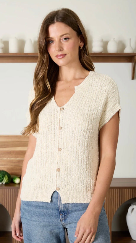 Cozy Texture Faux Button Sweater Top