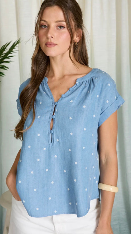 Polka Dot Soft Denim Top