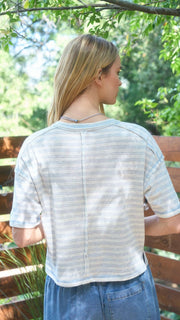 Stripe Raw Seam Button Front Top