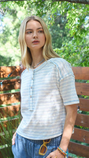 Stripe Raw Seam Button Front Top