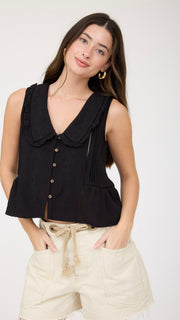 Ruffle Collar Embroidered Peplum Top