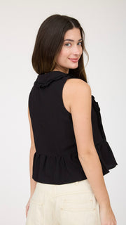 Ruffle Collar Embroidered Peplum Top