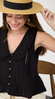 Ruffle Collar Embroidered Peplum Top