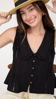 Ruffle Collar Embroidered Peplum Top