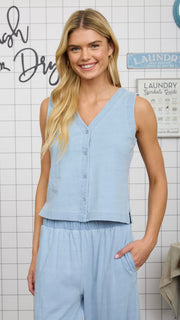 Washed Knit Button Front Vest Top