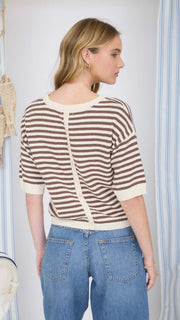 Stripe Button Back Sweater Top
