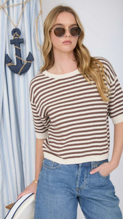 Stripe Button Back Sweater Top