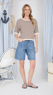 Stripe Button Back Sweater Top