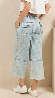 Washed Fray Cotton Wide Leg Pants