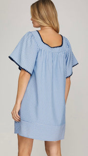 Yarn Trim Stripe Dress w/Pockets