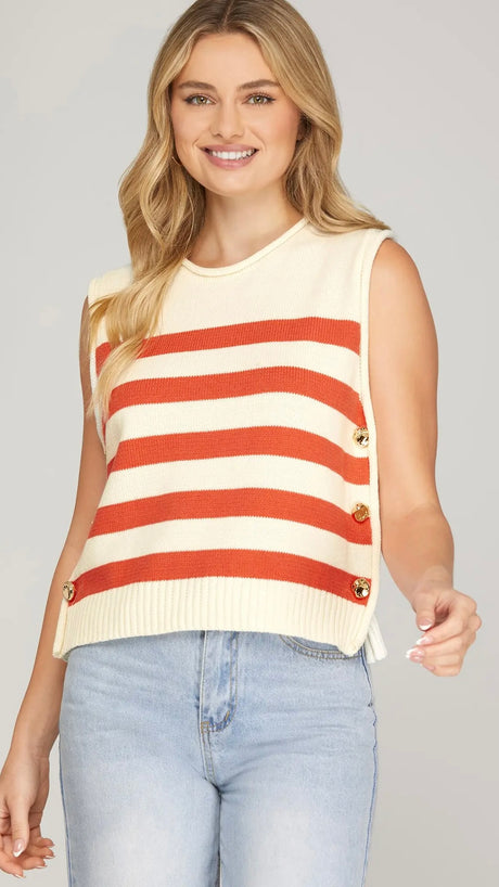 Sleeveless Side Button Sweater Top
