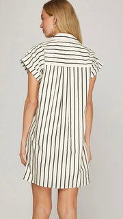 Striped Shift Dress with Collar + Pkts