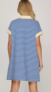 Contrast Trim Stripe Knit Dress w/Pockets