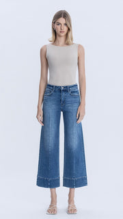 Pintuck Wide Leg Ankle Stretch Jeans
