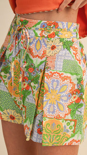 Pleat Front Patchwork Print Shorts