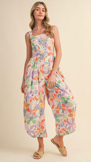 Floral Cotton Bungee Hem Jumpsuit