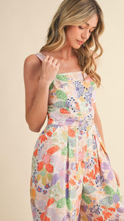 Floral Cotton Bungee Hem Jumpsuit