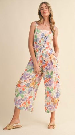 Floral Cotton Bungee Hem Jumpsuit