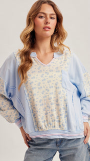 Mixed Fabric Cotton Terry Knit Top