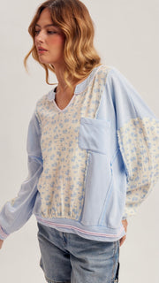 Mixed Fabric Cotton Terry Knit Top