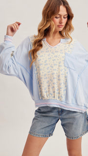 Mixed Fabric Cotton Terry Knit Top