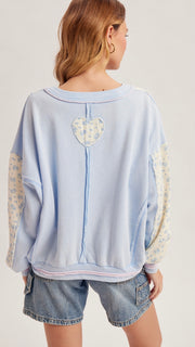 Mixed Fabric Cotton Terry Knit Top
