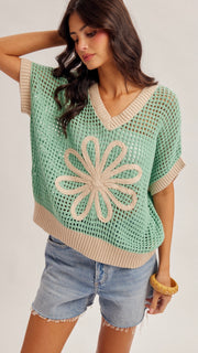 Daisy Patch Open Weave Cotton Sweater