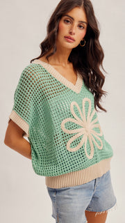 Daisy Patch Open Weave Cotton Sweater