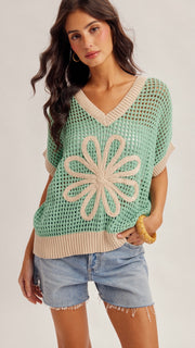 Daisy Patch Open Weave Cotton Sweater